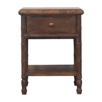 Solid Mango Wood Bedside Table with Drawer and Open Slot, Bedside Cabinet with Hand-Finished Construction, 36L x 45W x 60H cm, Brown(m-2)