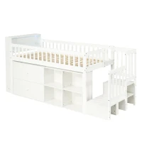 3ft Single Wooden Storage Bed with Headboard Storage and Colourful LED Strips, Single Bed with 2 Drawers, 262L x 95W x 120H cm, White(m-10)