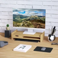 HOMCOM Monitor Riser Laptop PC Plinth Stand TV Computer Desktop Organiser W/ Drawer Bamboo(m-2)