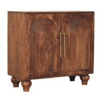 Solid Mango Wood Arco Groove Sideboard with Whimsical Animal Motif, 2-Door Sideboard Ideal for Living Room, 35L x 75W x 71H cm, Brown(m-9)