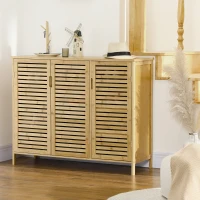 HOMCOM Meuble à chaussures armoire à chaussures style naturel - 2 placards avec 8 étagères - en bambou bois naturel(m-10)