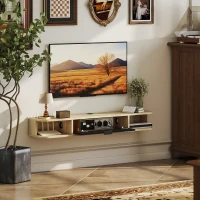 HOMCOM Móvel de Tv Suspenso 120 cm Móvel para Televisão Até 50" Gaveta Basculante 2 Prateleiras 120x24x16cm Madeira Natural e Preto(m-4)