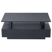 Modern Coffee Table with App-Controlled LED, 2-Drawer and Open Storage, Centre Table with USB-Powered, 100L x 50W x 42.5H cm, Black(m-10)