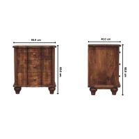 Solid Mango Wood Valencia Bedside Table with Hand-finished Surfaces, Bedside Cabinet with 3 Drawers for Storage, 40L x 55W x 63H cm, Brown(m-3)
