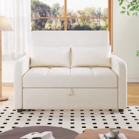 Multifunctional Folding Sofa Bed with Adjustable Backrest and 2 Cushions, Daybed Ideal for Small Flats, 127L x 75-180W x 94H cm, Off White(m-7)