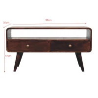 Solid Mango Wood Curved Media Unit with 2 Drawers and Open Shelf, Eco-Conscious TV Unit with Lemon Scent, 35L x 90W x 47H cm, Brown(m-3)