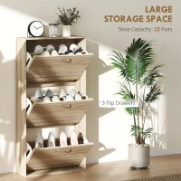 HOMCOM 12-Shoe Flip Drawer Storage Cabinet - Brown Wood-Effect(m-4)