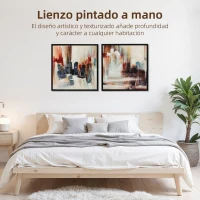 HOMCOM Cuadros en Lienzo Abstractos a Mano 40x40 cm 2 Piezas Cuadros de Arte de Pared Enmarcados Textura Rica Multicolor(m-4)