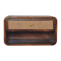 Solid Mango Wood Wall-Mounted Bedside Shelf with Drawer and Open Shelf, Space-Saving Cabinet for Bedroom, 32L x 45W x 25H cm, Brown(m-2)