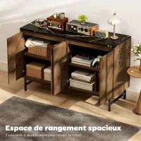 HOMCOM Meuble TV, meuble télé avec 4 portes, plateau effet marbre, étagères réglables, 120x39x76cm, noyer(m-5)