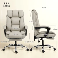 HOMCOM Cadeira de Escritório com Apoio para os Pés Encosto Reclinável e Revestida em Couro Sintético  66x72x113-121 cm Caqui(m-3)