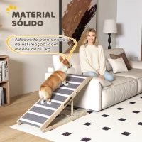 PawHut Rampa para Cães Dobrável com Altura Ajustável 41-60 cm e Tapete Antiderrapante 120x50x60 cm Madeira e Cinza(m-7)