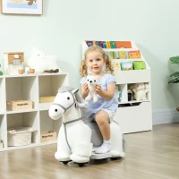 AIYAPLAY Cavalo Elétrico com Música Bateria 6V Brinquedo Elétrico Toque Suave Rodas Silenciosas de PU Movimento para a Frente  74x34x51 cm Branco(m-9)