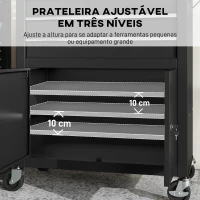 HOMCOM Carrinho de Ferramentas com 3 Gavetas e Painel de Perfurado Fechadura com Chave Prateleira Ajustável 2 Rodas com Travão de Bloqueio 69x33x133 cm Preto(m-5)