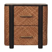 Solid Mango Wood Bedside Table with 2 Smooth-Gliding Drawers, Handcrafted Eco-Friendly Nightstand for Living Room, 38L x 50W x 50H cm, Brown(m-2)