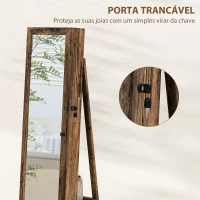 HOMCOM Joalheiro de Pé Armário para Jóias 360° com Fechadura e Espelho Incorporado Carga Máxima 20 kg 38x38x160 cm Marrom Rústico(m-7)