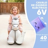 AIYAPLAY Cavalo Elétrico com Música Bateria 6V Brinquedo Elétrico Toque Suave Rodas Silenciosas de PU Movimento para a Frente  74x34x51 cm Branco(m-4)