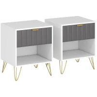 HOMCOM Mesa de Cabeceira Mesa de Apoio Compartimento Aberto Gaveta e Puxador Pés em Aço 45x40x55 Branco e Cinza(m-1)