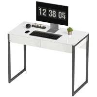 HOMCOM High Gloss Work Table, with Drawers - White(m-11)