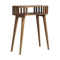 Solid Wood Ariella Console Table with Hand-finished, Open Shelf, Desk with Scandi-inspired Nordic Legs, Circular Design, 30L x 70W x 80H cm, Brown(m-7)