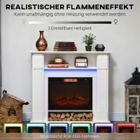 HOMCOM Elektrischer Kamin mit LED-Lichtern, realistischer Flammen-Effekt, 1800W, Kaminsims, 2 Fernbedienungen, Glas, Weiß(m-4)