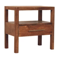 Caldera Solid Mango Wood Bedside Table with Drawer and Shelf, Bedside Cabinet with Hand-finished Design, 35L x 55W x 55H cm, Brown(m-10)