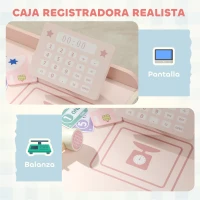 AIYAPLAY Supermercado Juguete Madera con Caja Registradora Máquina Expendedora 3 Estantes Abiertos 4 Compartimentos Rosa(m-5)