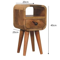 Solid Mango Wood Mini Curved Bedside with Spacious Drawer and Open Slot, Table with Space-saving Storage, 20L x 20W x 40H cm, Brown(m-3)