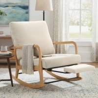 HOMCOM Poltrona Baloiço com Encosto Ajustável de Veludo Cotelê Nórdica Pés de Madeira Braços Almofada Lombar 70x89x97,5 cm Creme(m-6)