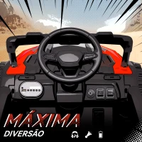 AIYAPLAY Carro Elétrico para Crianças 12V com 2 Motores Suspensão Traseira Faróis e Música 88x57,5x55,5 cm Vermelho(m-7)