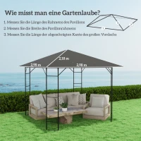 Outsunny Vervangend dak voor paviljoen 3 x 3 m waterafstotend paviljoendak UPF30+ vervanghoes Oxford-stof, 370 g/m², Grijs(m-3)