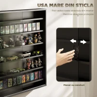 HOMCOM Vitrină de Expoziție cu 6 Rafturi Reglabile și uși din sticlă, 80x9.5x83 cm, din Sticlă și PAL, Negru(m-5)