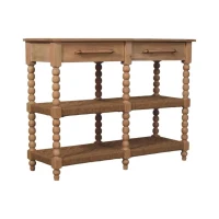 Solid Wood Savoy Bobbin Console Table with Shelves and 4 Shelves, Bedside Table with 2 Smooth-Gliding Drawers, 40L x 115W x 88H cm, Brown(m-11)
