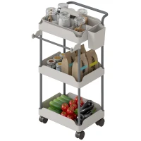 HOMCOM Carrito Auxiliar con Ruedas de 3 Niveles Carrito de Cocina con Cestas Extraíbles y Soporte para Toallas Gris(m-11)