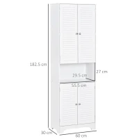 HOMCOM Tall Freestanding Bathroom Cabinet Retro Shutters w/ 3 Compartments Shelves Elevated Base Narrow Organiser White 60L x 30W x 182.5H cm(m-3)