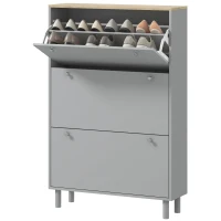 HOMCOM Móvel para Sapatos 24 Pares com 3 Gavetas Basculantes e Prateleiras Ajustáveis 80x23,5x121cm Cinza(m-8)