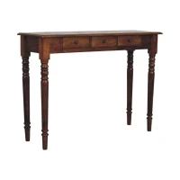 Solid Mango Wood 3-Drawer Console with Turned Legs, Ample Storage, Desk for Generous Organisation and Built to Last, 35L x 110W x 80H cm, Brown(m-6)
