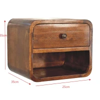 Solid Wood Mini Curve Floating Bedside with Drawer and Open Slot, Bedside Table with Robust Steel Frame, 25L x 30W x 25H cm, Brown(m-3)