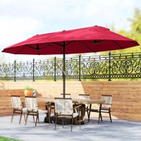 Outsunny Parasol de jardin exterieur parasol double rectangulaire 4,6L x 2,7l x 2,4H m avec ouverture fermeture manivelle, sacs de lestage et base inclus, pour balcon, piscine, bordeaux(m-2)