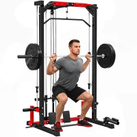 SPORTNOW Cable Crossover Machine, Multi-Function Power Rack with Pull Up Bar, Lat Pull Down System, Squat Rack, Barbell Bar(m-10)