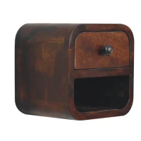 Solid Mango Wood Extra-Mini Curved Bedside Table with Open Shelf, Bedside Cabinet with Robust Steel Frame, 17L x 20W x 20H cm, Brown(m-10)