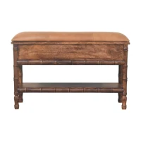 Solid Mango Wood Storage Bench with 2 Smooth-Gliding Drawers, High-Resilience Cushioned Seat with Shelf, 35L x 90W x 55H cm, Brown(m-10)