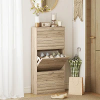 HOMCOM 12-Shoe Flip Drawer Storage Cabinet - Brown Wood-Effect(m-2)