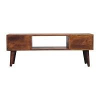 Solid Mango Wood Coffee Table with Deep Stain Finish, 2 Drawers and Open Shelf, Handcrafted Desk for Living Room, 30L x 100W x 38H cm, Brown(m-8)