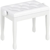 HOMCOM Banco de Piano Banco de Teclado com Altura Ajustável em Madeira Maciça Assento Estofado 64x35x45-55 cm Branco(m-1)