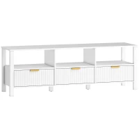 HOMCOM Meuble TV 152 cm, meuble télé pour téléviseur 65 pouces avec 3 tiroirs et 3 étagères ouvertes, 152x39,5x50cm, blanc(m-12)