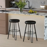 HOMCOM Lot de 2 tabourets de bar chaises de bar style industriels avec repose-pieds, pieds en U, siège rembourré, noir(m-10)
