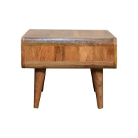 Solid Mango Wood Media Unit with Oak-Effect Finish, Open Shelf, Hand-Finished Table for AV Components, 45L x 65W x 35H cm, Brown(m-7)