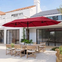 Outsunny Parasol de jardin exterieur parasol double rectangulaire 4,6L x 2,7l x 2,4H m avec ouverture fermeture manivelle, sacs de lestage et base inclus, pour balcon, piscine, bordeaux(m-9)