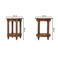 Solid Wood Barley Twist Round Side Table with Acid-wash Distressed Look, Coffee Table with Open Slot Storage, 45L x 45W x 55H cm, Brown(m-3)